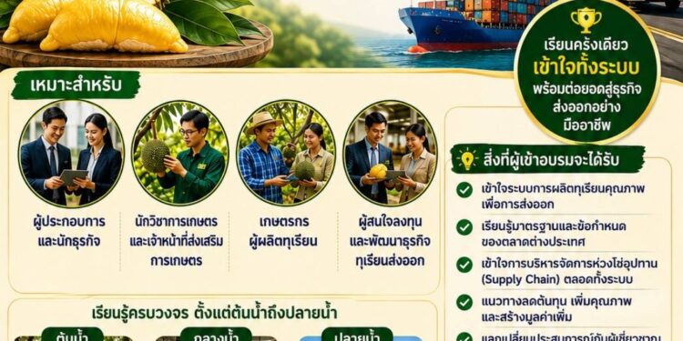 สมาคมพืชสวนฯ จัดอบรมใหญ่ ยกระดับ “ทุเรียนไทยเกรดพรีเมียม” ป้อนตลาดโลก เจาะลึกตลาดจีนและตลาดใหม่ ทั้งตะวันออกกลาง-ยุโรป