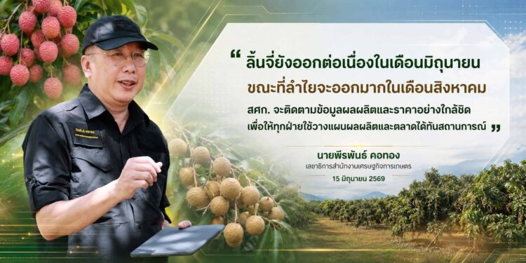 สศก. เผยประมาณการลำไย–ลิ้นจี่ ปี 2569 ลิ้นจี่ยังออกต่อเนื่อง มิ.ย. ขณะที่ลำไยออกมาก ส.ค.ช่วยวางแผนผลผลิต–ตลาดล่วงหน้า